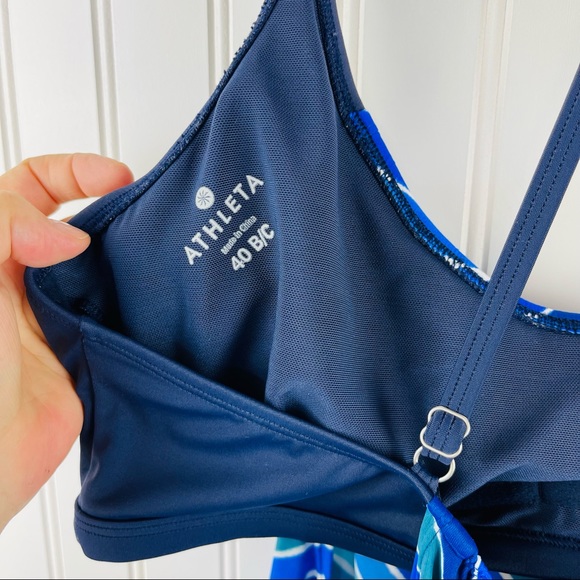 Athleta Water Stripe Blousy Chevron Tankini Teal Blue Size 40 B/C - Picture 7 of 11